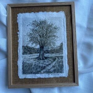 Bare and Quiet charcoal drawing framed